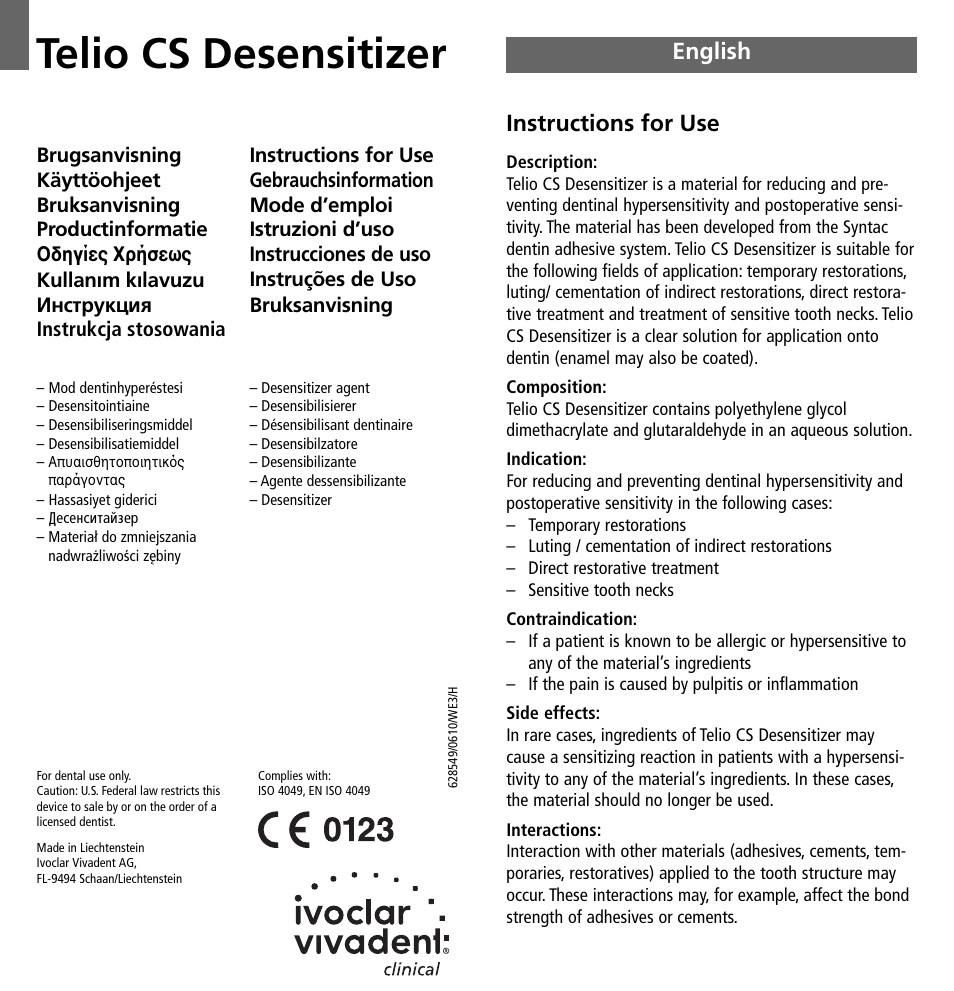 Ivoclar Vivadent Telio CS Desensitizer User Manual | 43 pages