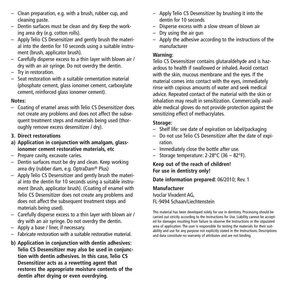 Ivoclar Vivadent Telio CS Desensitizer User Manual | Page 3 / 43
