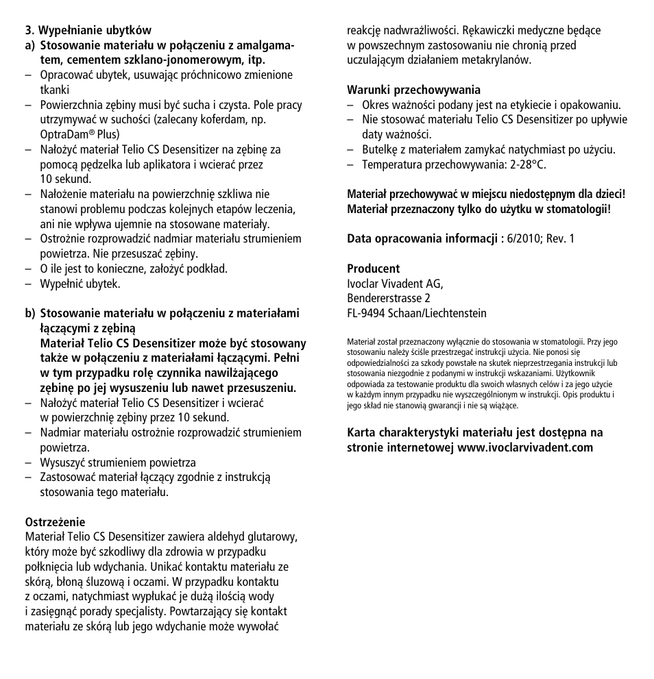 Ivoclar Vivadent Telio CS Desensitizer User Manual | Page 42 / 43