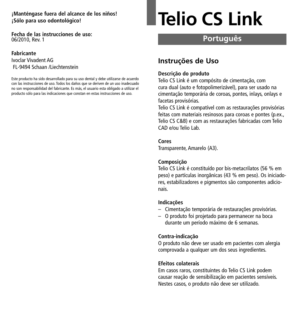 Português, Telio cs link | Ivoclar Vivadent Telio CS Link User Manual | Page 13 / 37