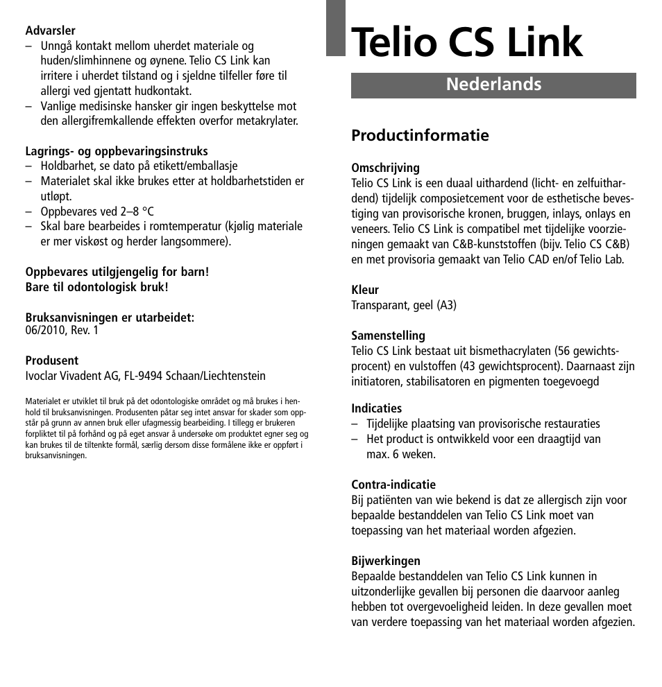 Nederlands, Telio cs link | Ivoclar Vivadent Telio CS Link User Manual | Page 24 / 37