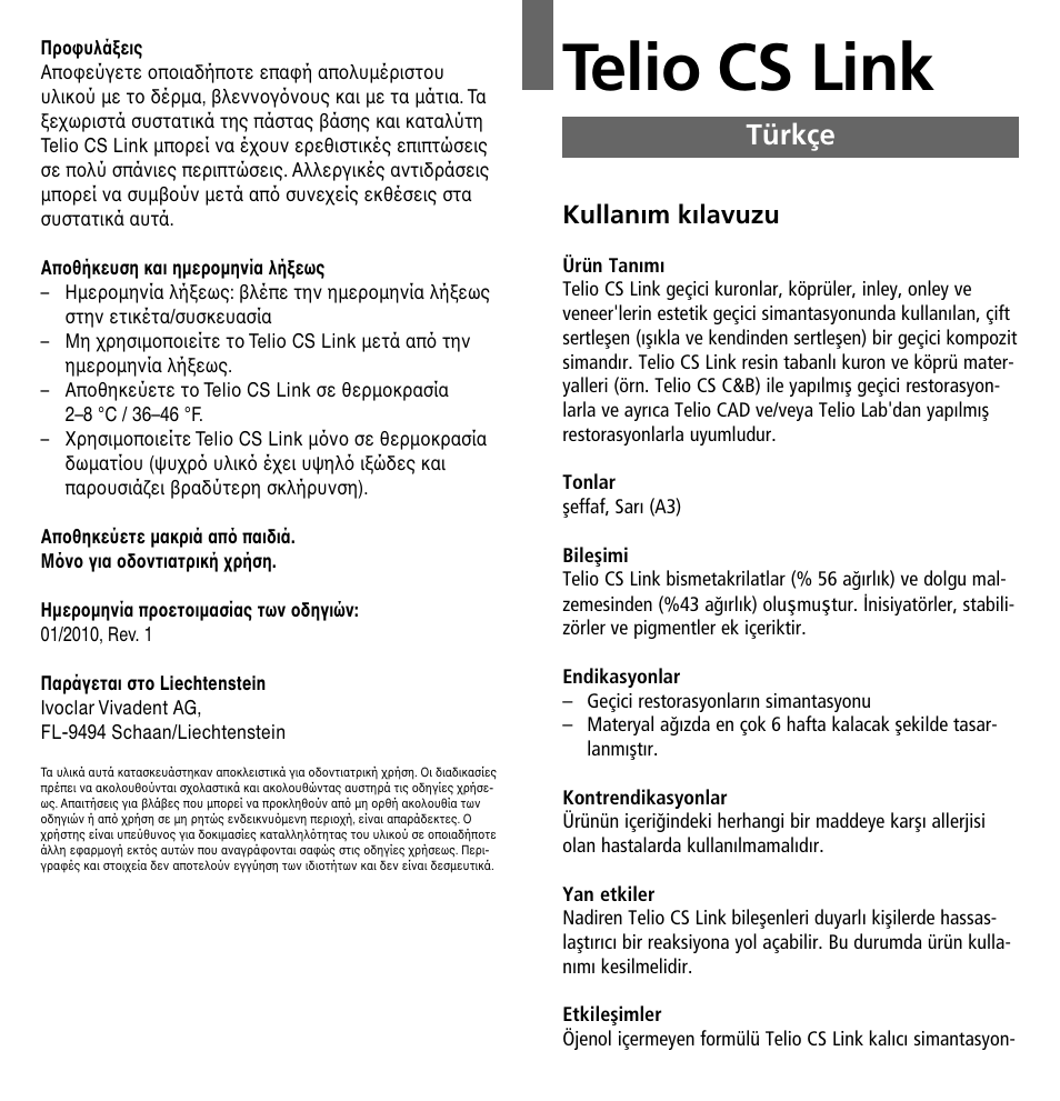 Türkçe, Telio cs link | Ivoclar Vivadent Telio CS Link User Manual | Page 29 / 37