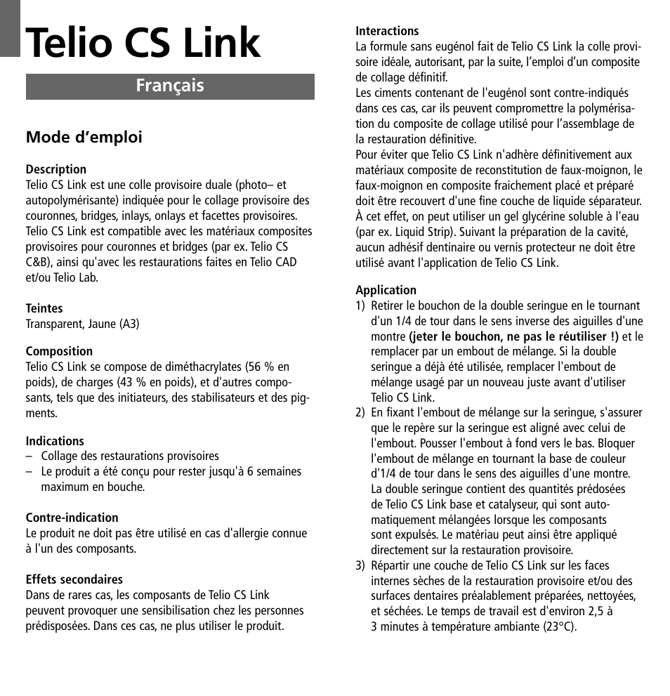 Français, Telio cs link | Ivoclar Vivadent Telio CS Link User Manual | Page 6 / 37