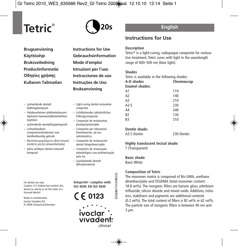 Ivoclar Vivadent Tetric User Manual | 32 pages