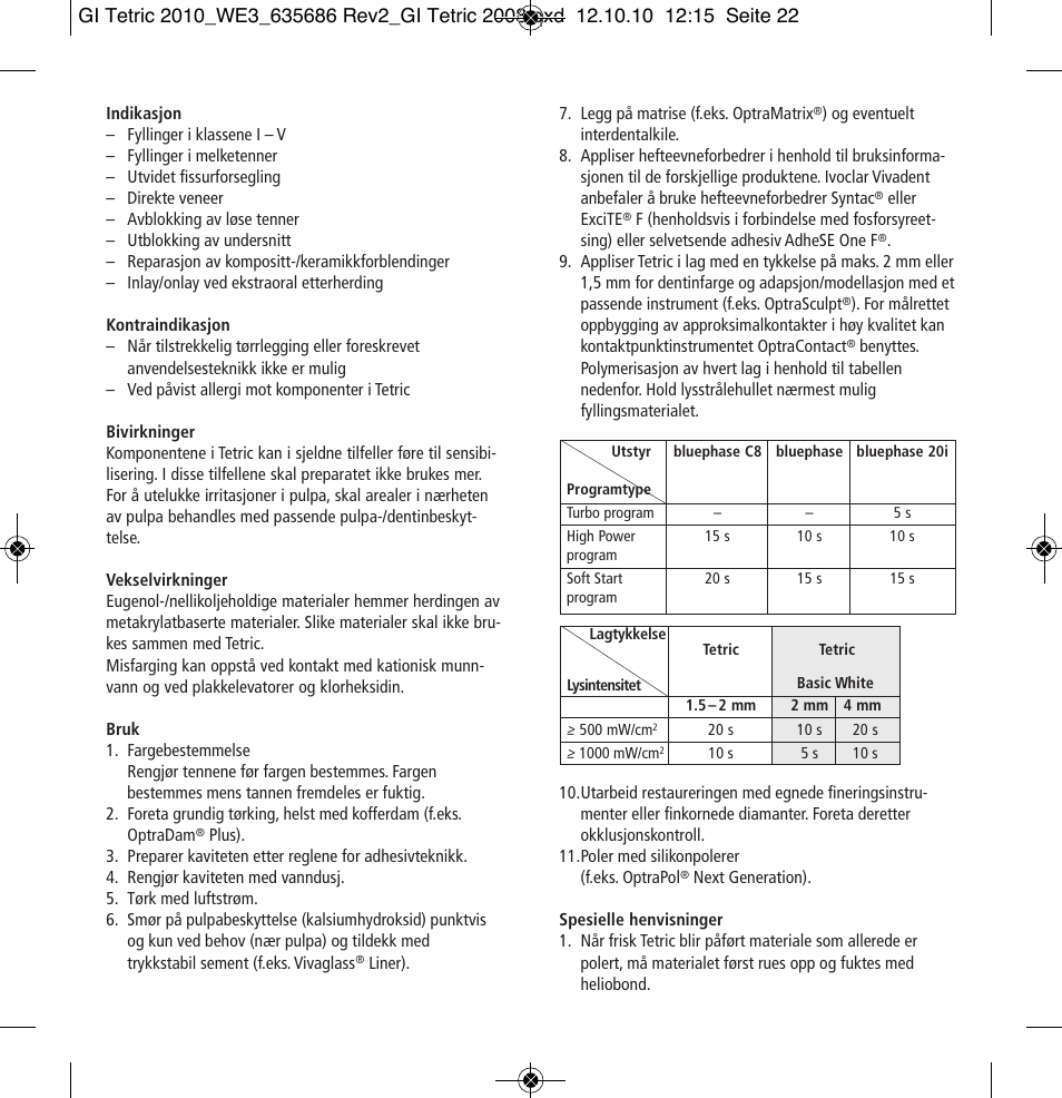 Ivoclar Vivadent Tetric User Manual | Page 22 / 32