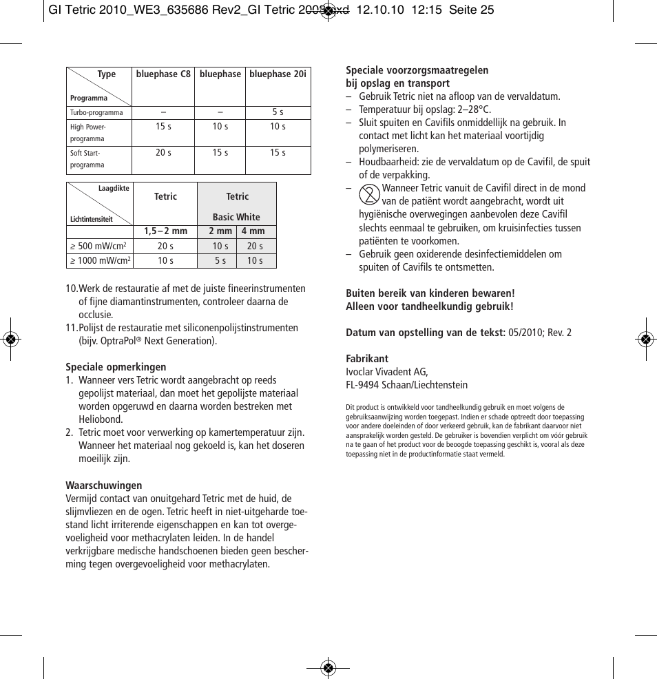 Ivoclar Vivadent Tetric User Manual | Page 25 / 32
