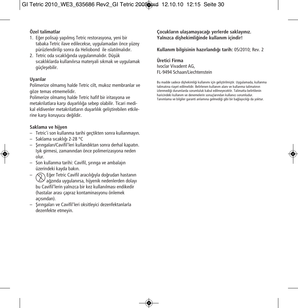 Ivoclar Vivadent Tetric User Manual | Page 30 / 32