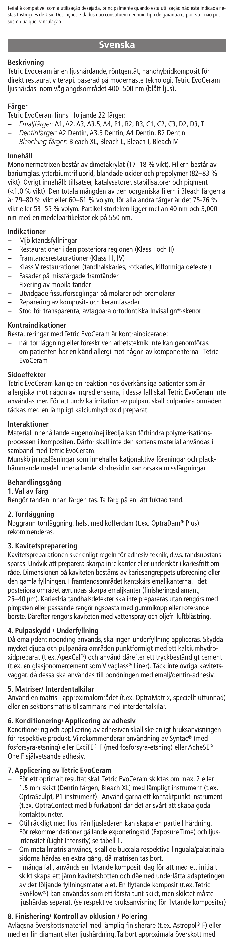 Svenska | Ivoclar Vivadent Tetric EvoCeram User Manual | Page 11 / 48