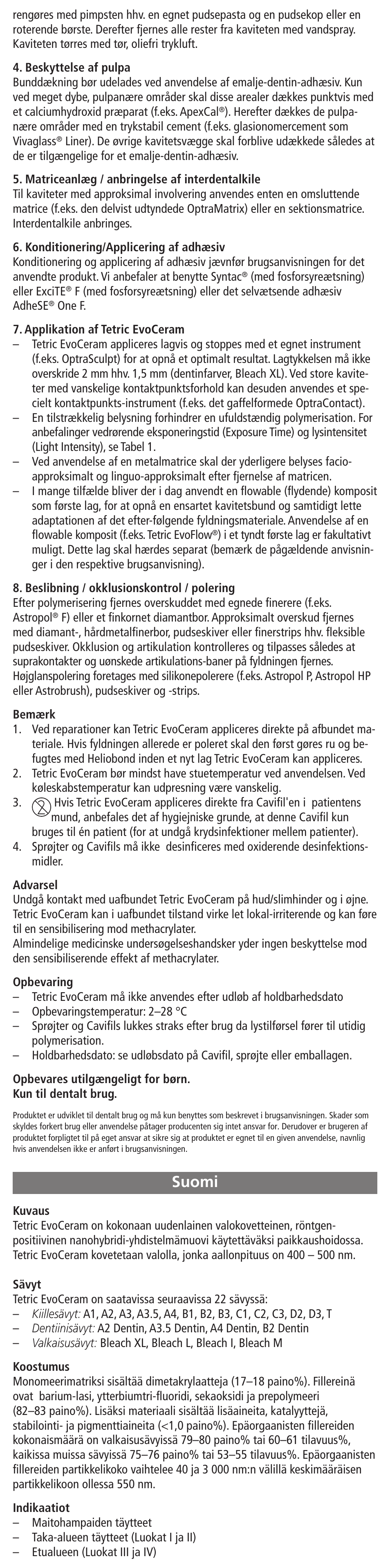Suomi | Ivoclar Vivadent Tetric EvoCeram User Manual | Page 13 / 48