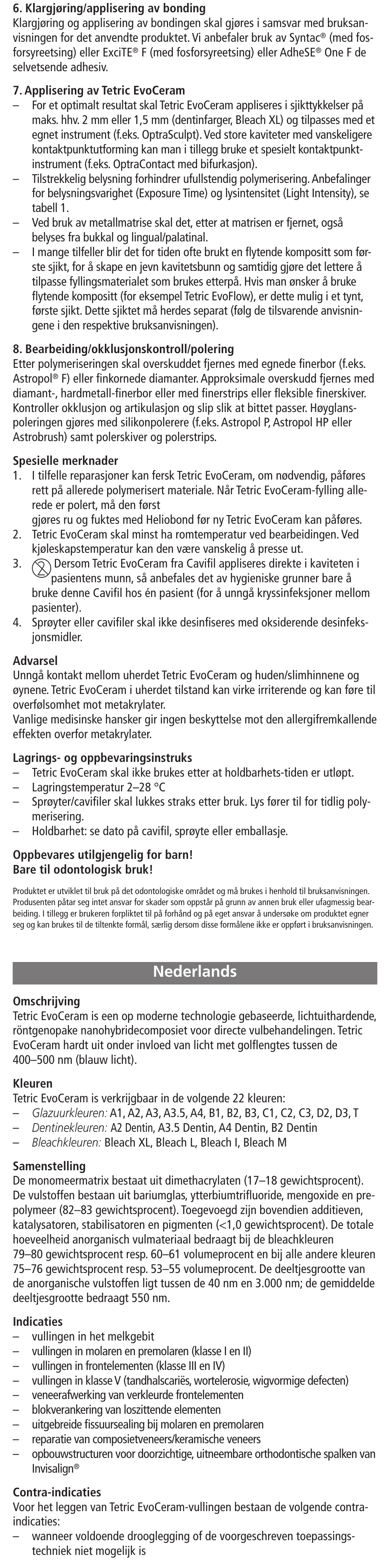 Nederlands | Ivoclar Vivadent Tetric EvoCeram User Manual | Page 16 / 48