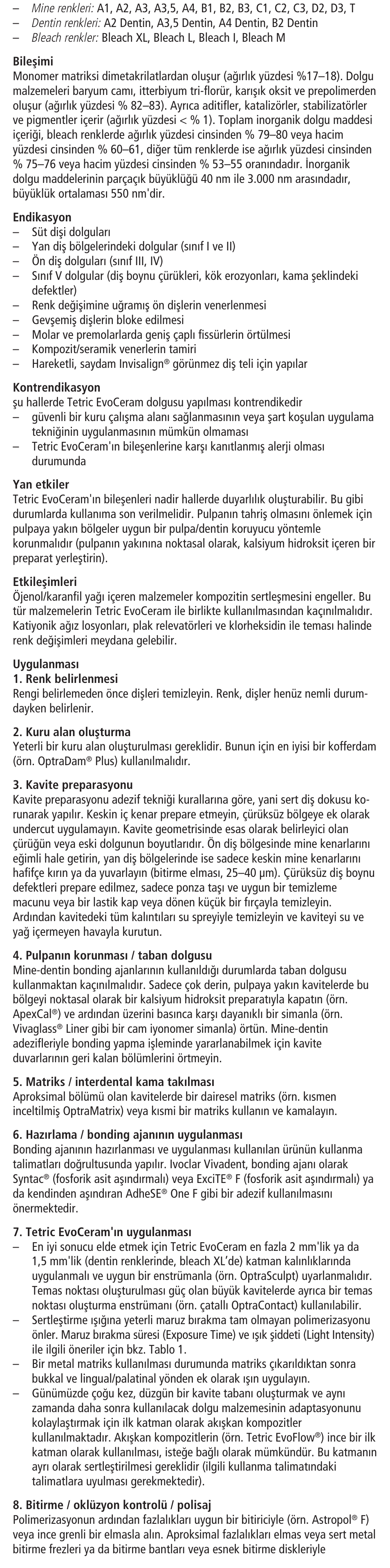 Türkçe | Ivoclar Vivadent Tetric EvoCeram User Manual | Page 20 / 48