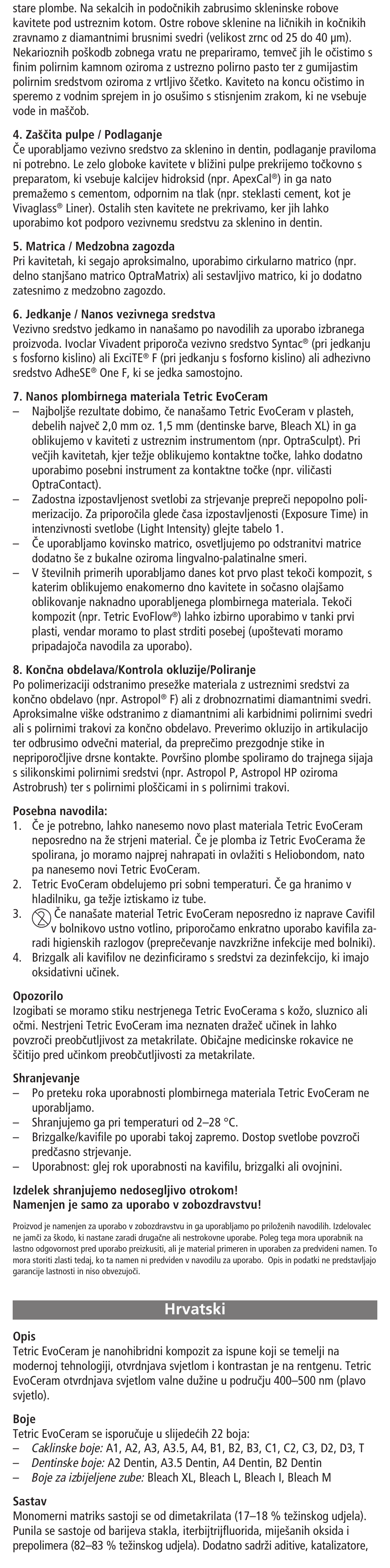 Hrvatski | Ivoclar Vivadent Tetric EvoCeram User Manual | Page 22 / 48