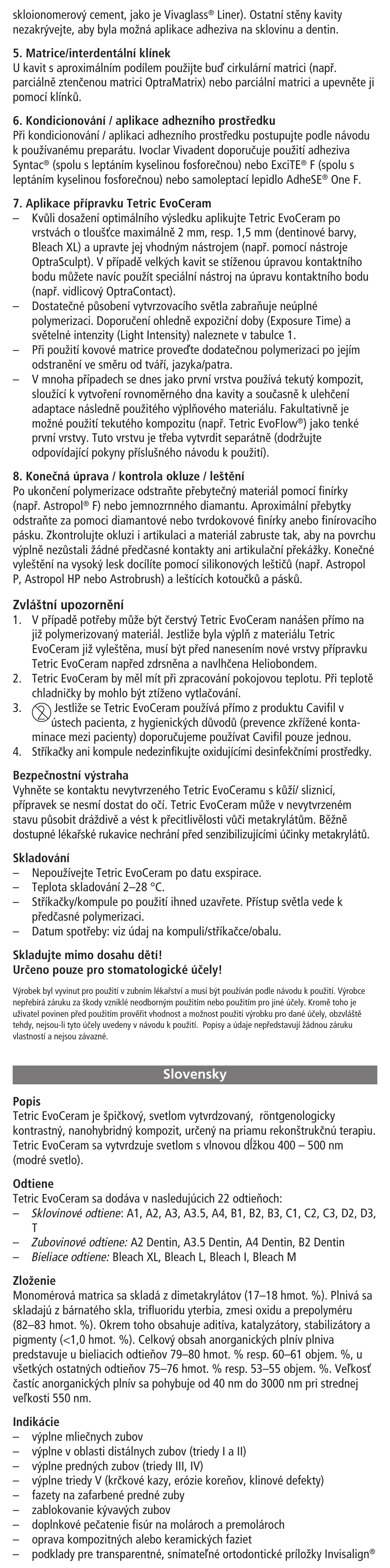 Slovensky | Ivoclar Vivadent Tetric EvoCeram User Manual | Page 25 / 48