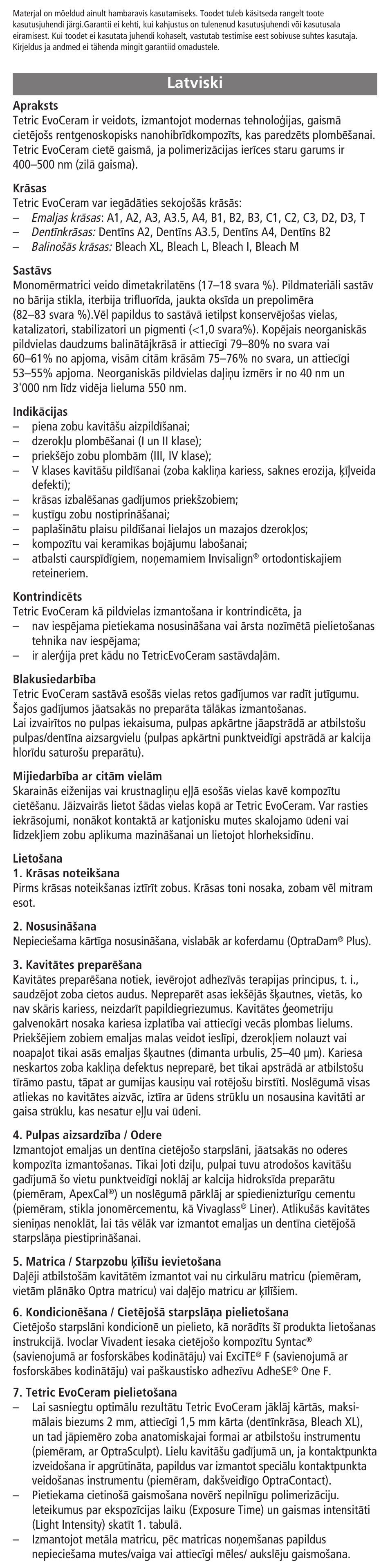 Latviski | Ivoclar Vivadent Tetric EvoCeram User Manual | Page 43 / 48