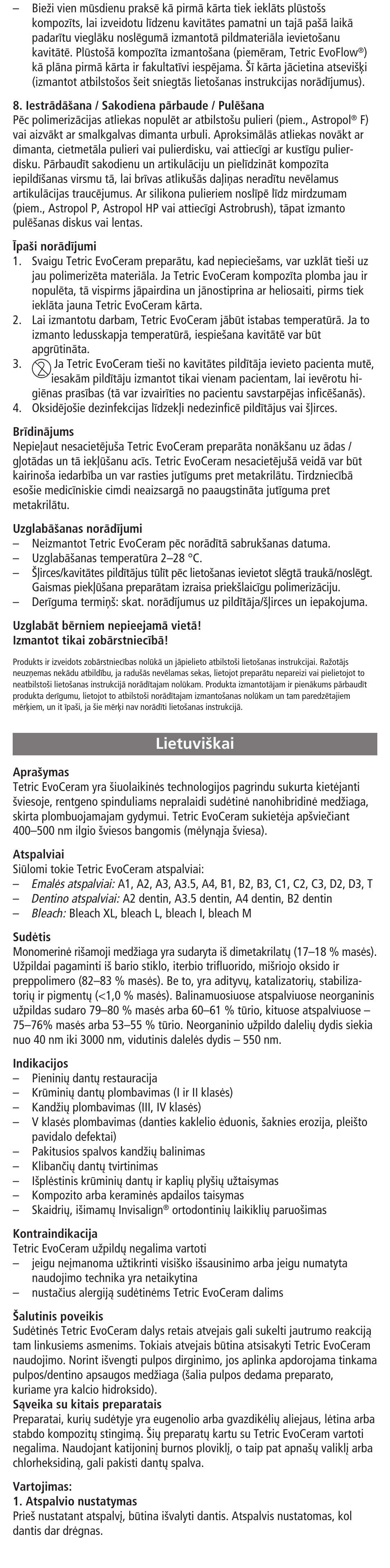 Lietuviskai, Lietuvi‰kai | Ivoclar Vivadent Tetric EvoCeram User Manual | Page 44 / 48