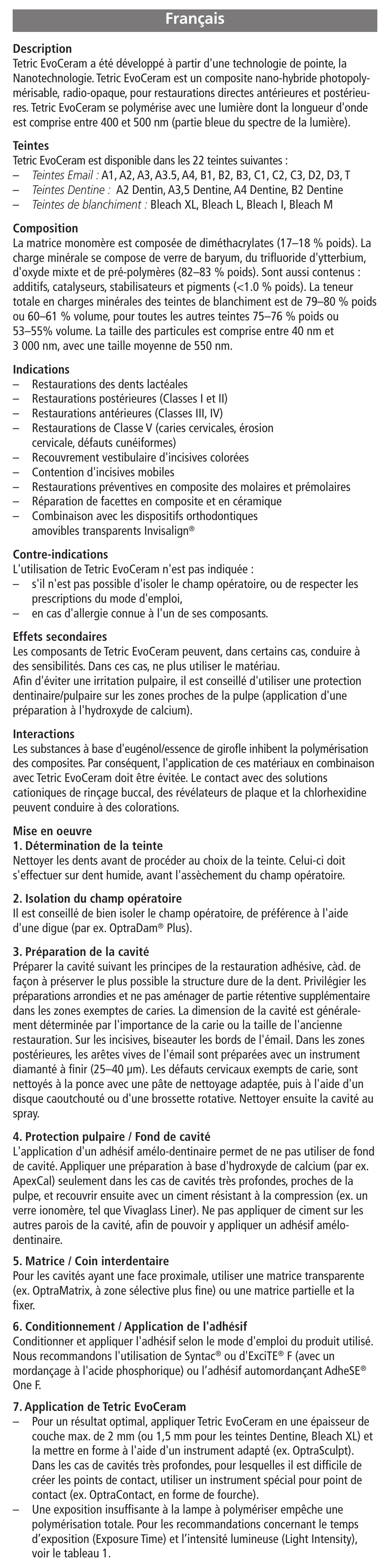 Français | Ivoclar Vivadent Tetric EvoCeram User Manual | Page 5 / 48