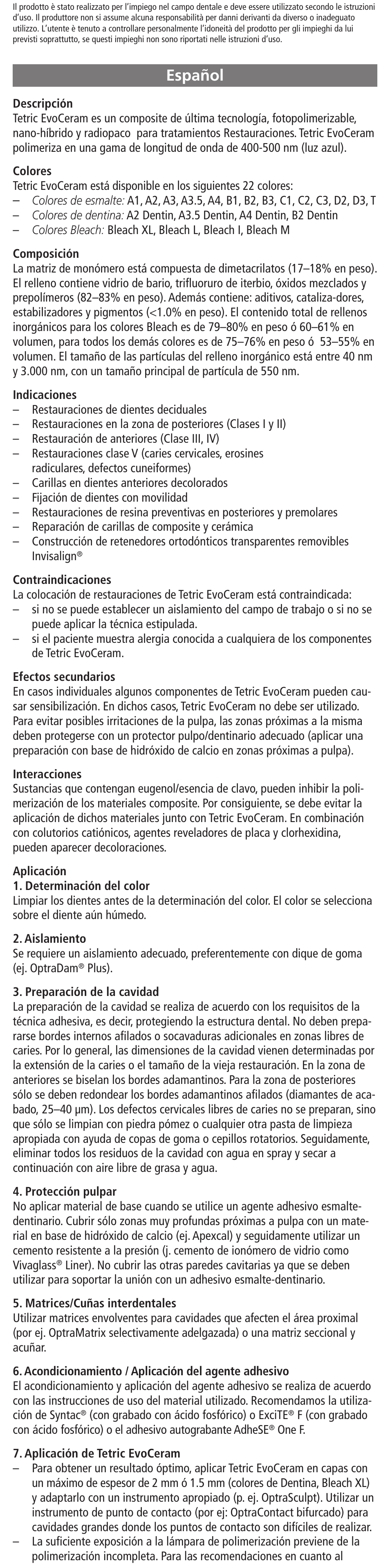 Español | Ivoclar Vivadent Tetric EvoCeram User Manual | Page 8 / 48