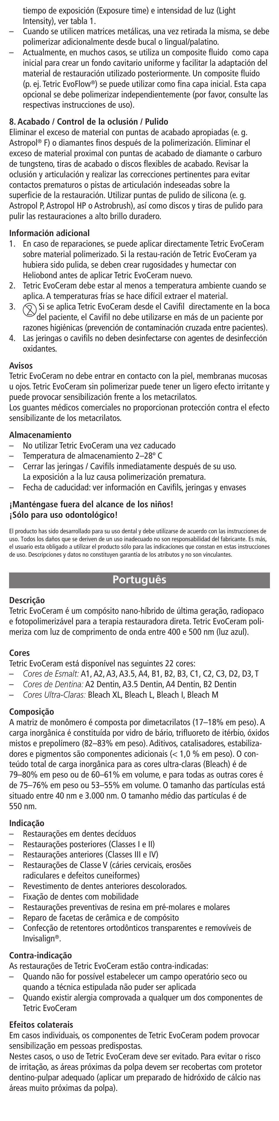Português | Ivoclar Vivadent Tetric EvoCeram User Manual | Page 9 / 48