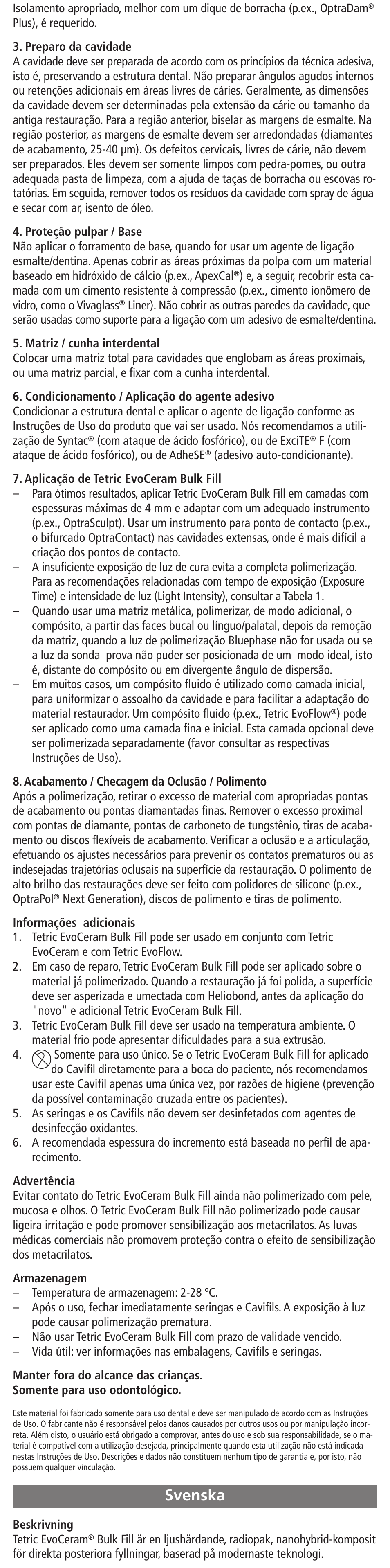 Svenska | Ivoclar Vivadent Tetric EvoCeram Bulk Fill User Manual | Page 10 / 48