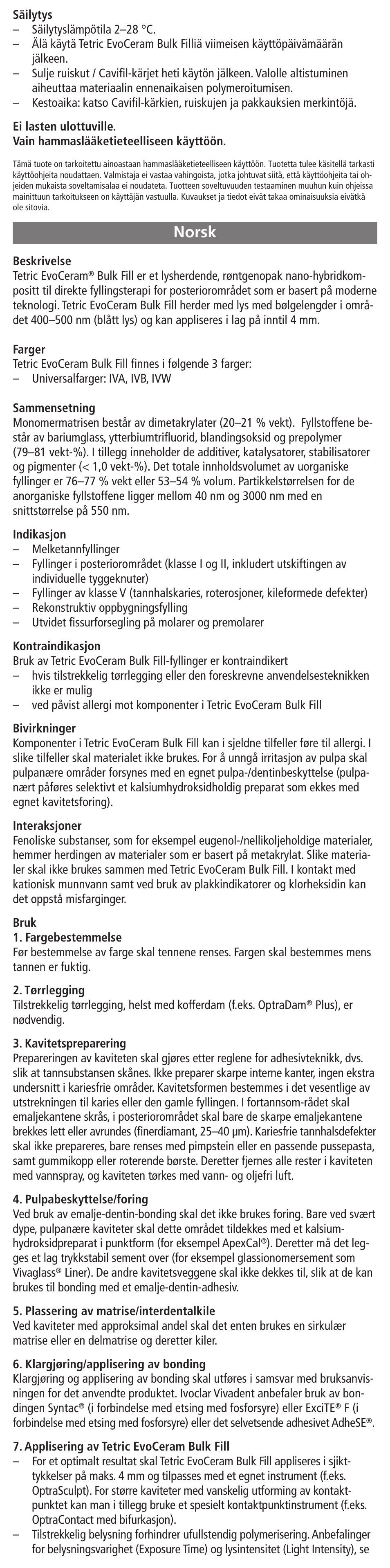 Norsk | Ivoclar Vivadent Tetric EvoCeram Bulk Fill User Manual | Page 15 / 48