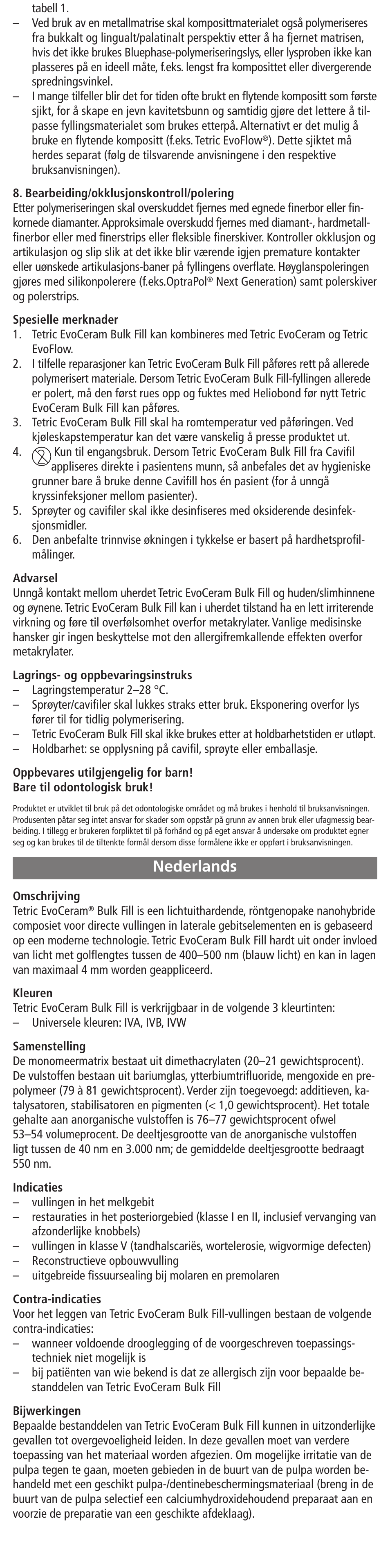 Nederlands | Ivoclar Vivadent Tetric EvoCeram Bulk Fill User Manual | Page 16 / 48
