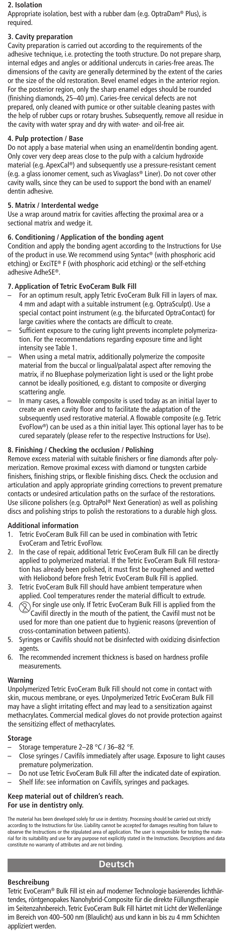 Deutsch | Ivoclar Vivadent Tetric EvoCeram Bulk Fill User Manual | Page 2 / 48