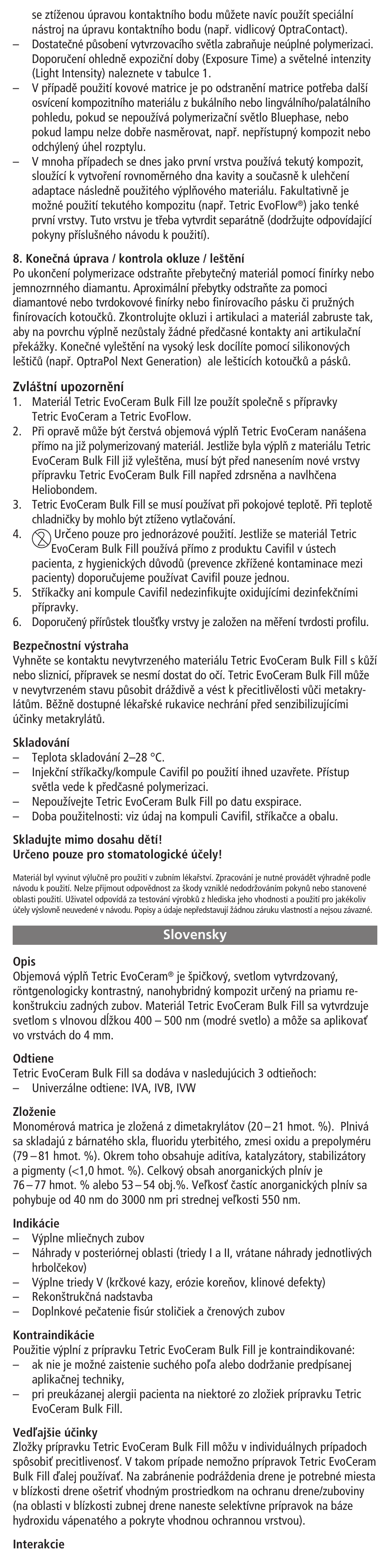 Slovensky | Ivoclar Vivadent Tetric EvoCeram Bulk Fill User Manual | Page 25 / 48