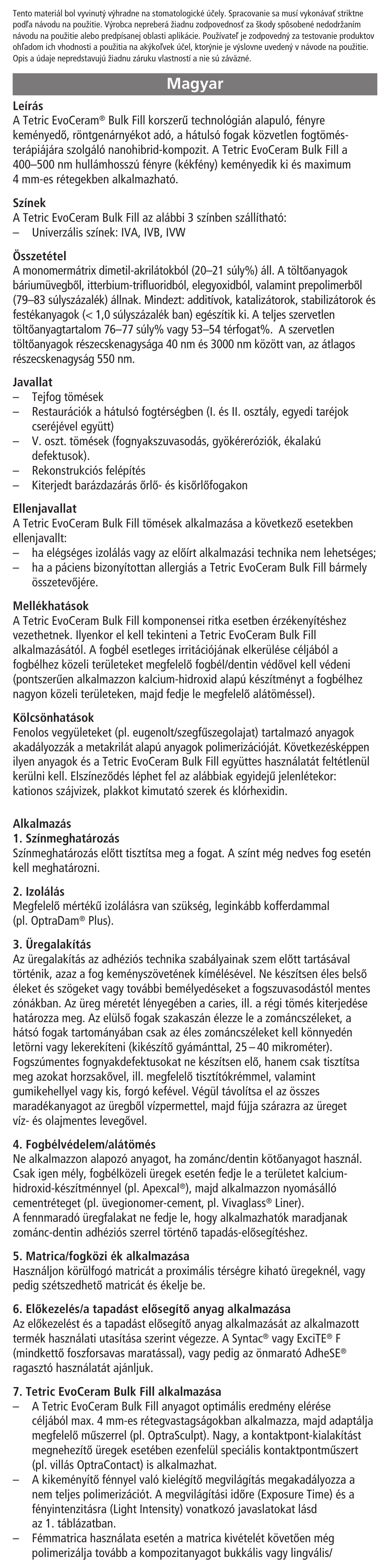Magyar | Ivoclar Vivadent Tetric EvoCeram Bulk Fill User Manual | Page 27 / 48