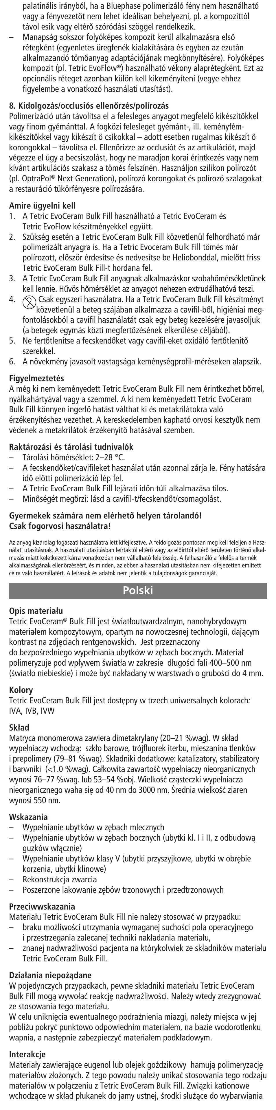 Polski | Ivoclar Vivadent Tetric EvoCeram Bulk Fill User Manual | Page 28 / 48