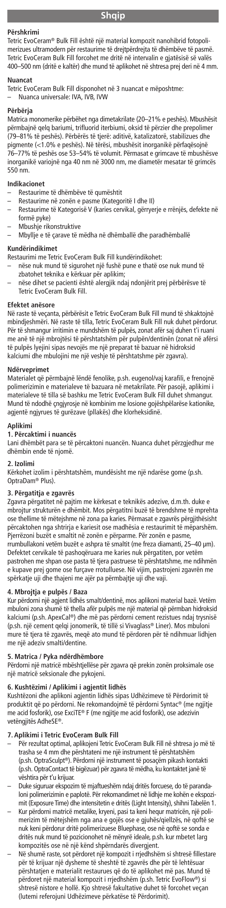 Shqip | Ivoclar Vivadent Tetric EvoCeram Bulk Fill User Manual | Page 35 / 48