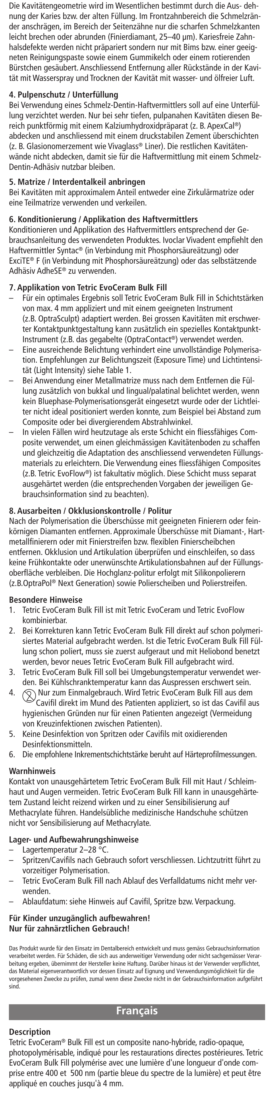 Français | Ivoclar Vivadent Tetric EvoCeram Bulk Fill User Manual | Page 4 / 48
