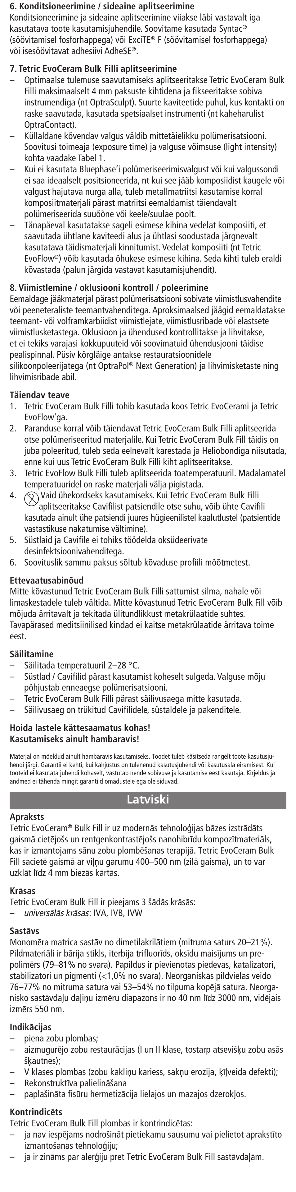 Latviski | Ivoclar Vivadent Tetric EvoCeram Bulk Fill User Manual | Page 42 / 48