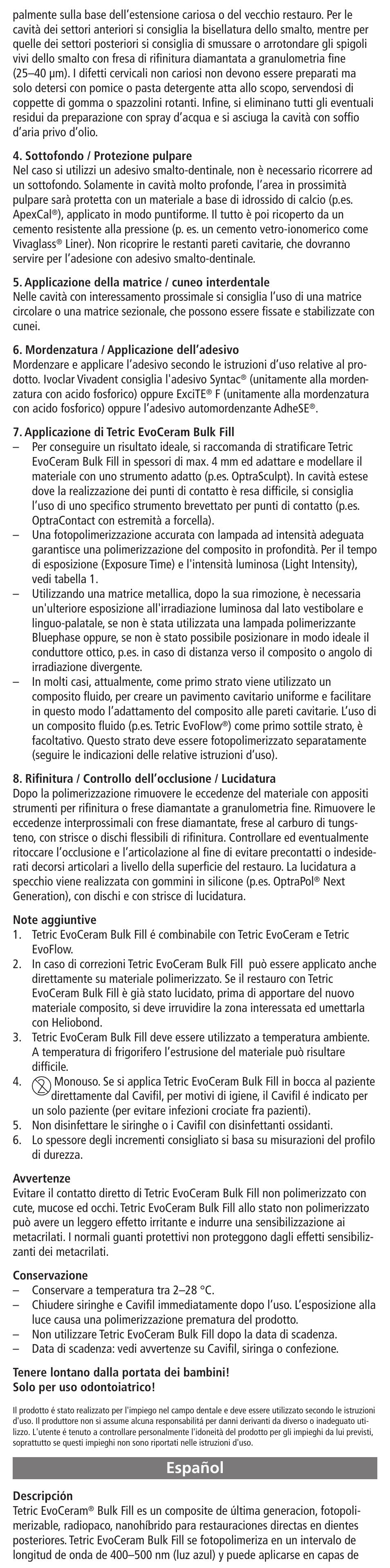 Español | Ivoclar Vivadent Tetric EvoCeram Bulk Fill User Manual | Page 7 / 48