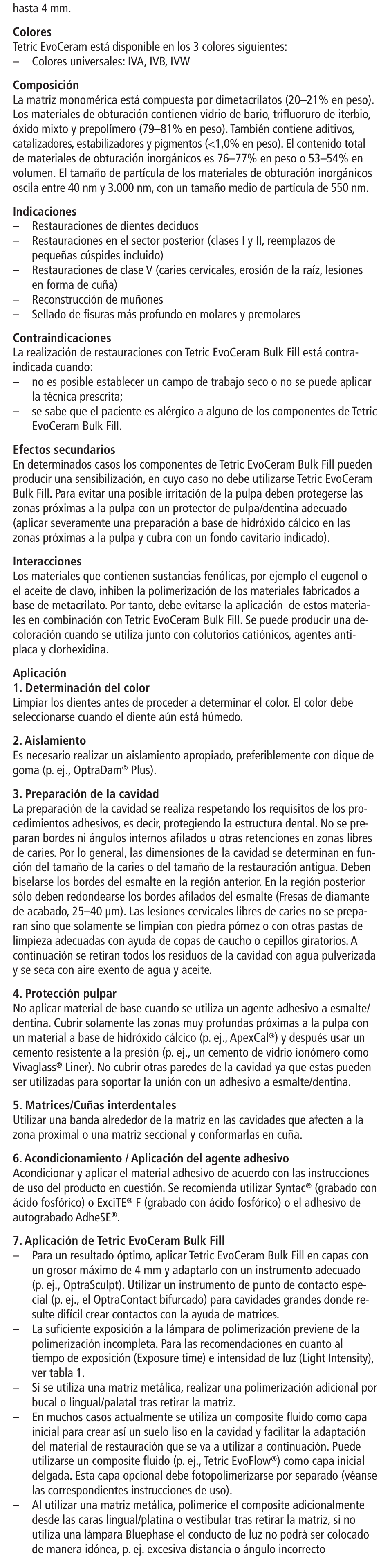 Español | Ivoclar Vivadent Tetric EvoCeram Bulk Fill User Manual | Page 8 / 48