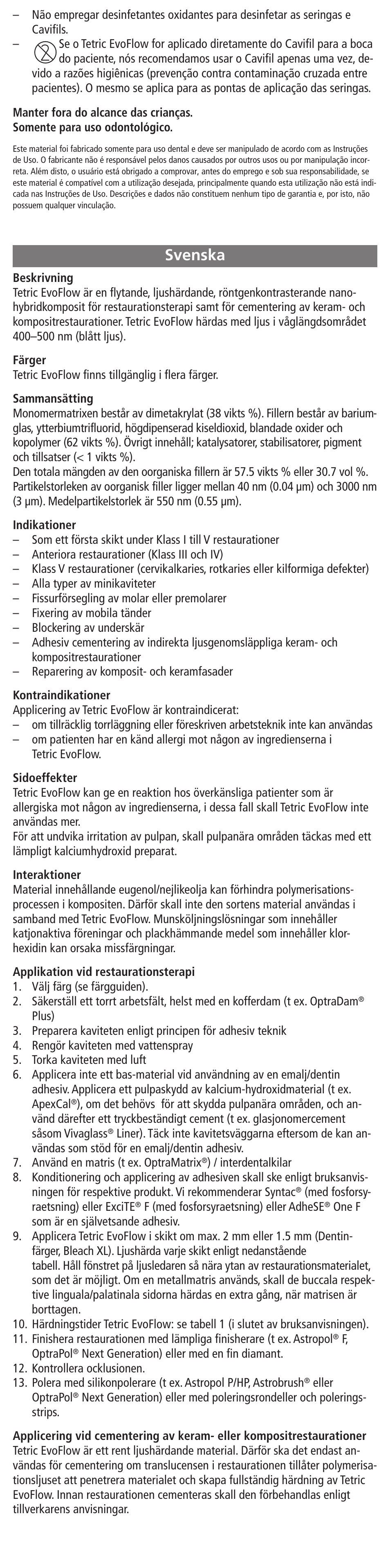 Svenska | Ivoclar Vivadent Tetric EvoFlow User Manual | Page 11 / 48