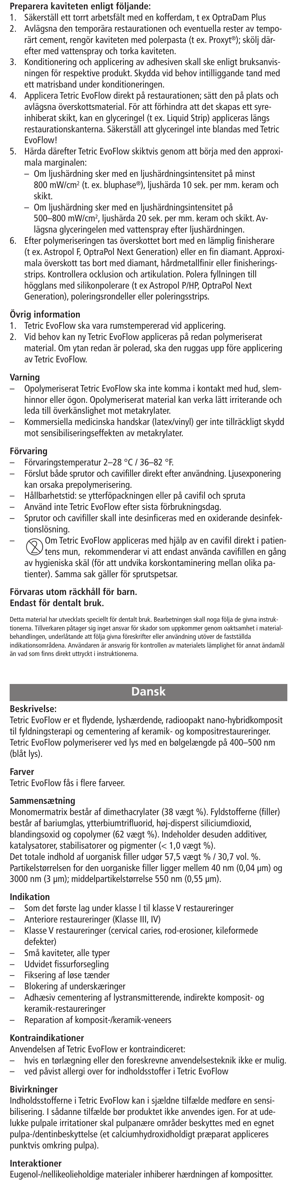 Dansk | Ivoclar Vivadent Tetric EvoFlow User Manual | Page 12 / 48