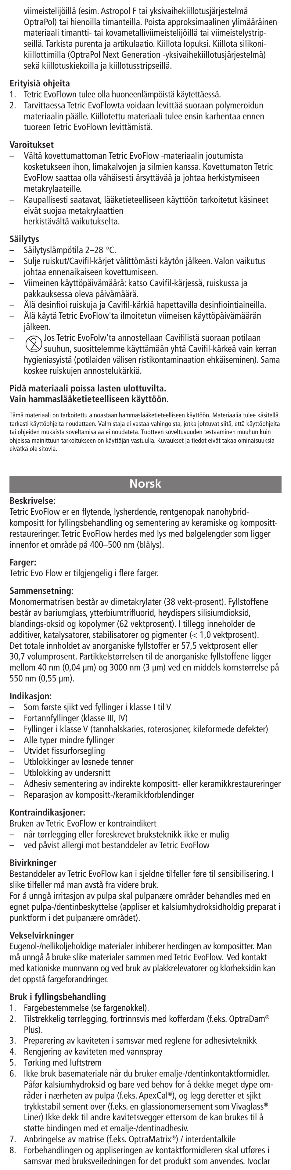 Norsk | Ivoclar Vivadent Tetric EvoFlow User Manual | Page 15 / 48
