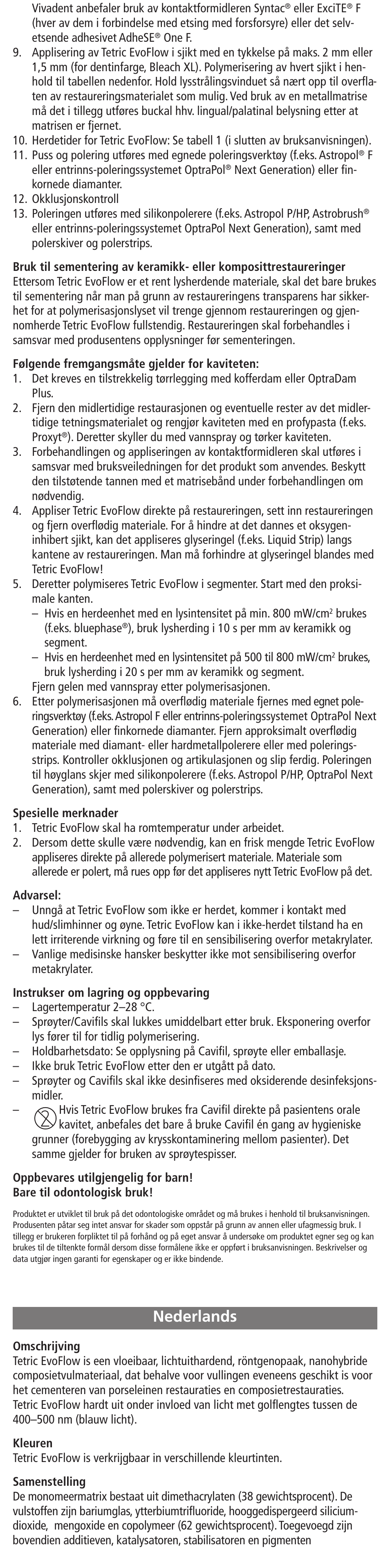 Nederlands | Ivoclar Vivadent Tetric EvoFlow User Manual | Page 16 / 48