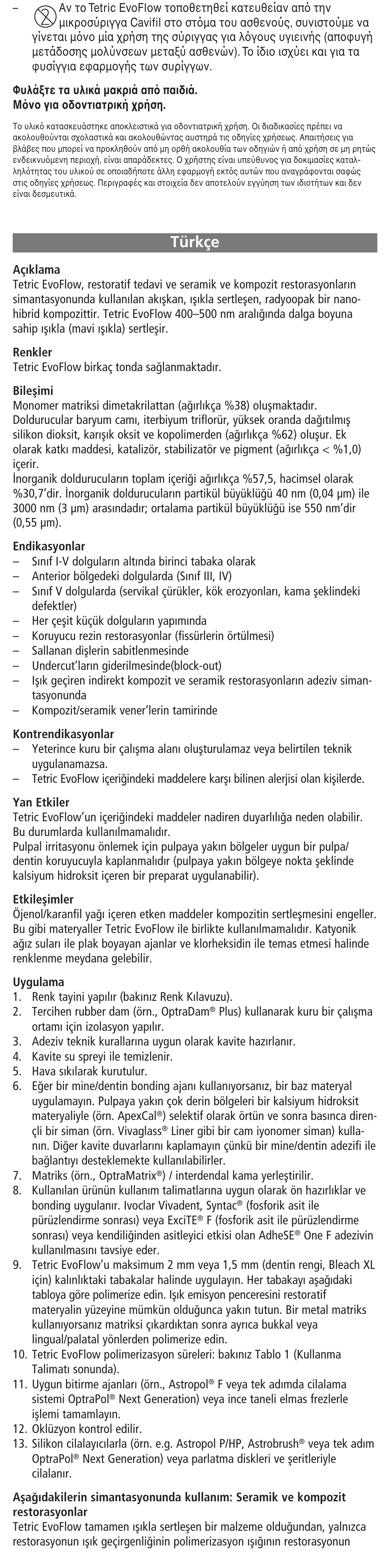 Türkçe | Ivoclar Vivadent Tetric EvoFlow User Manual | Page 20 / 48