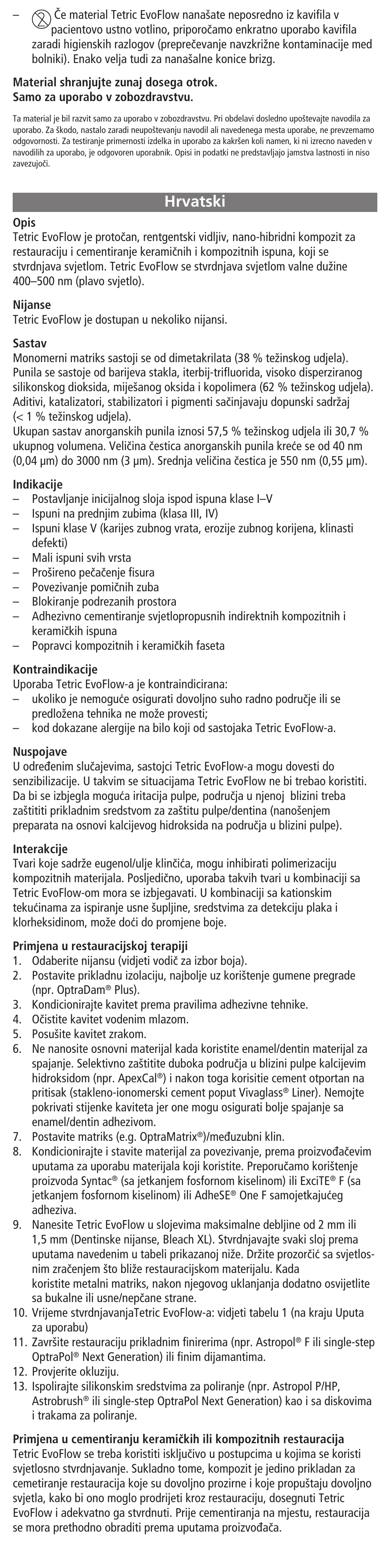 Hrvatski | Ivoclar Vivadent Tetric EvoFlow User Manual | Page 23 / 48