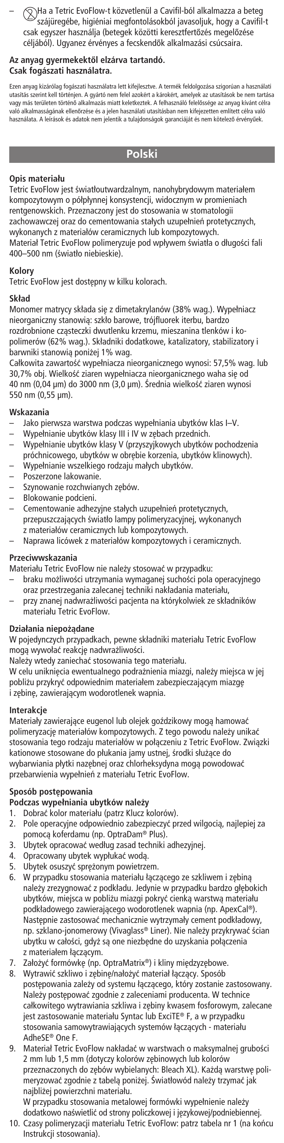 Polski | Ivoclar Vivadent Tetric EvoFlow User Manual | Page 29 / 48