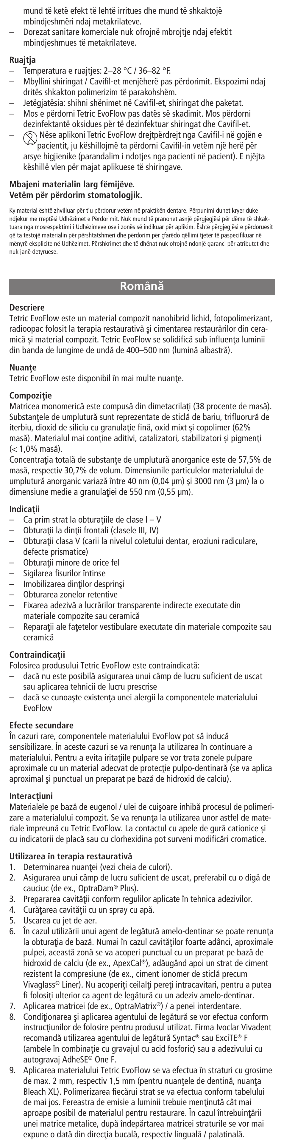 Românæ | Ivoclar Vivadent Tetric EvoFlow User Manual | Page 37 / 48