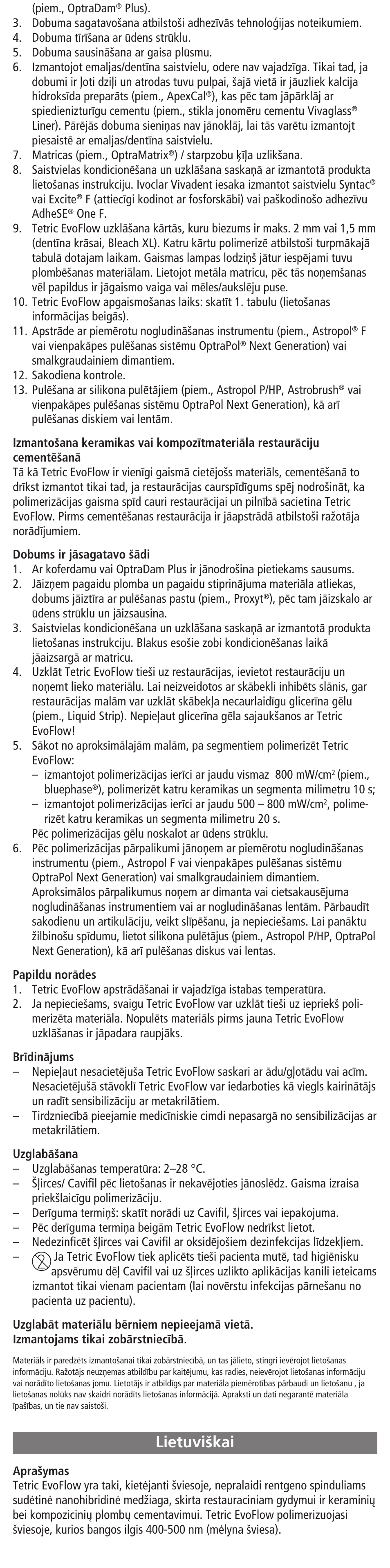 Lietuviskai, Lietuvi‰kai | Ivoclar Vivadent Tetric EvoFlow User Manual | Page 44 / 48