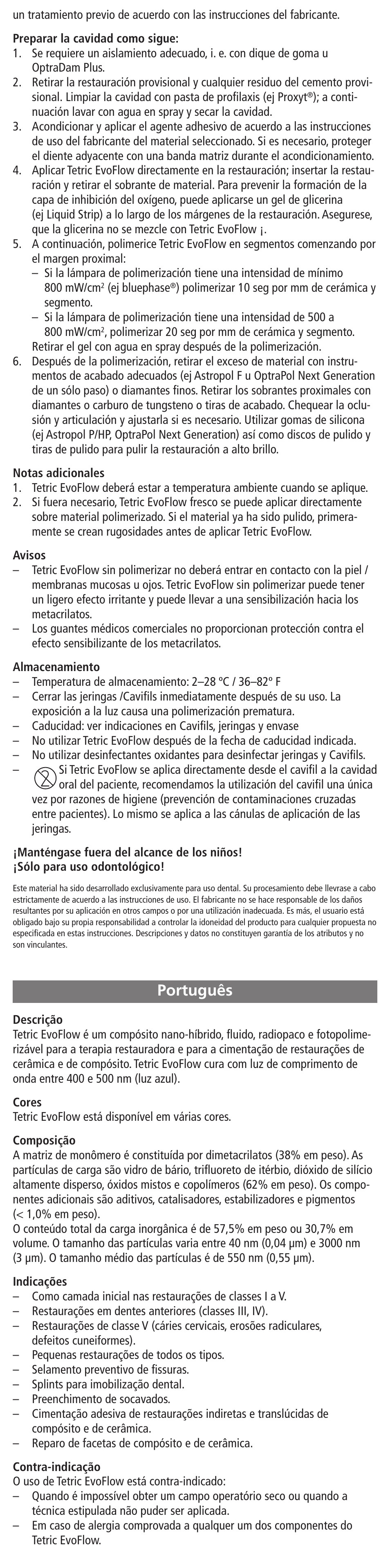 Português | Ivoclar Vivadent Tetric EvoFlow User Manual | Page 9 / 48