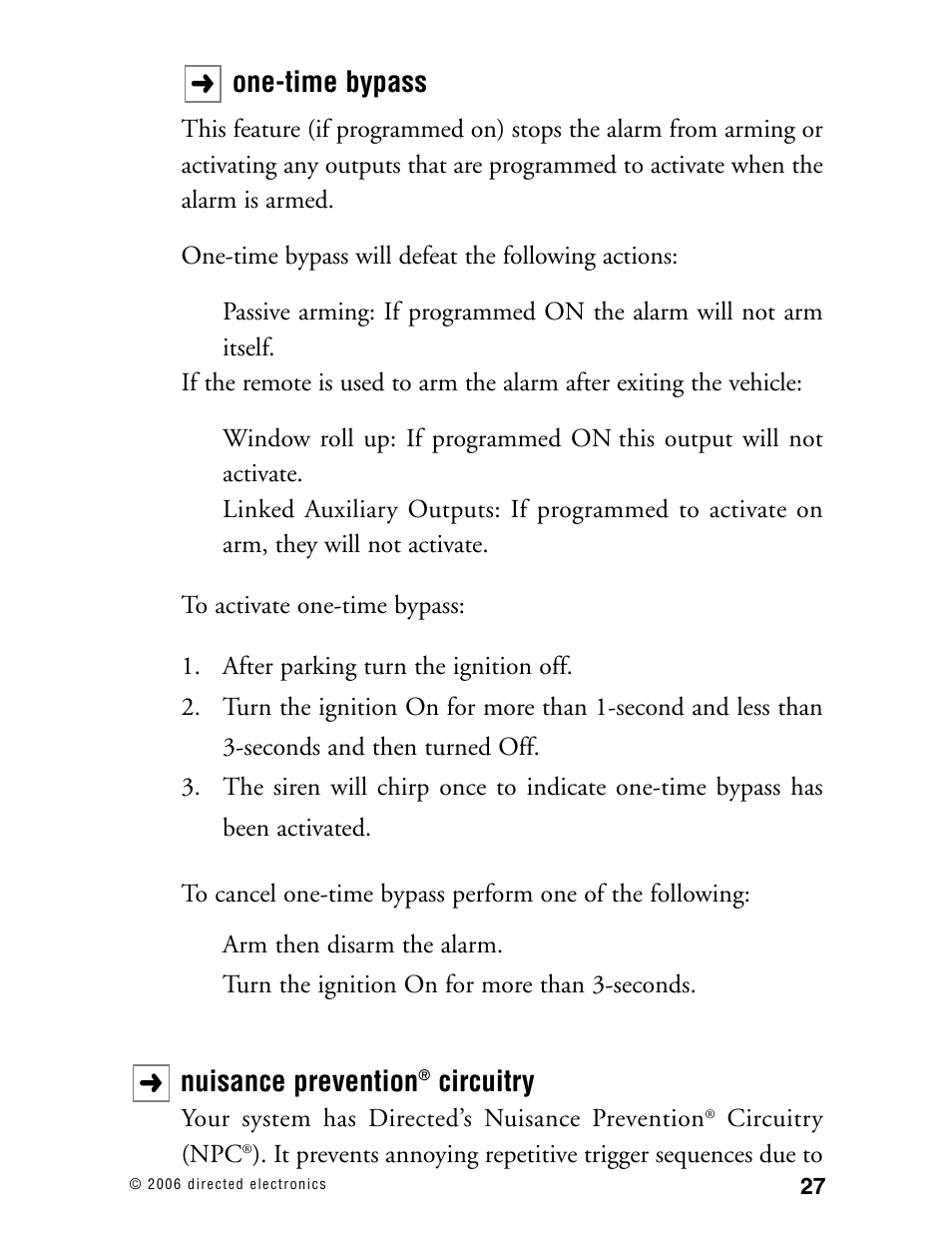 One-time bypass, Nuisance prevention, Circuitry | CLIFFORD 12.5X User Manual | Page 32 / 61