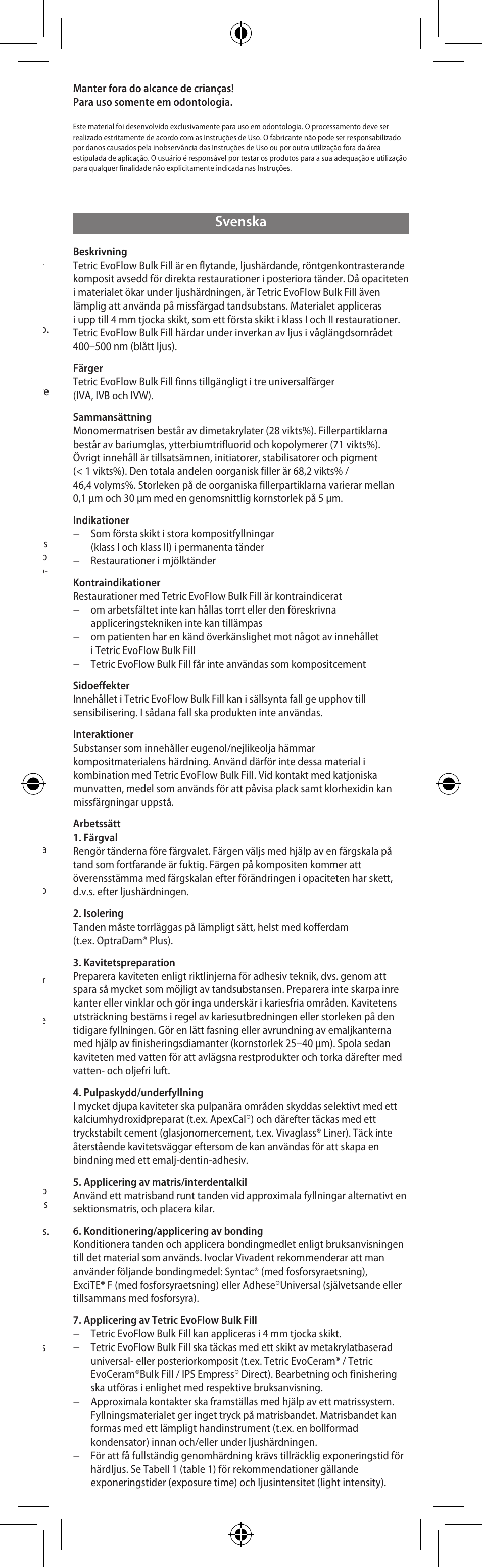 Svenska | Ivoclar Vivadent Tetric EvoFlow Bulk Fill User Manual | Page 11 / 48