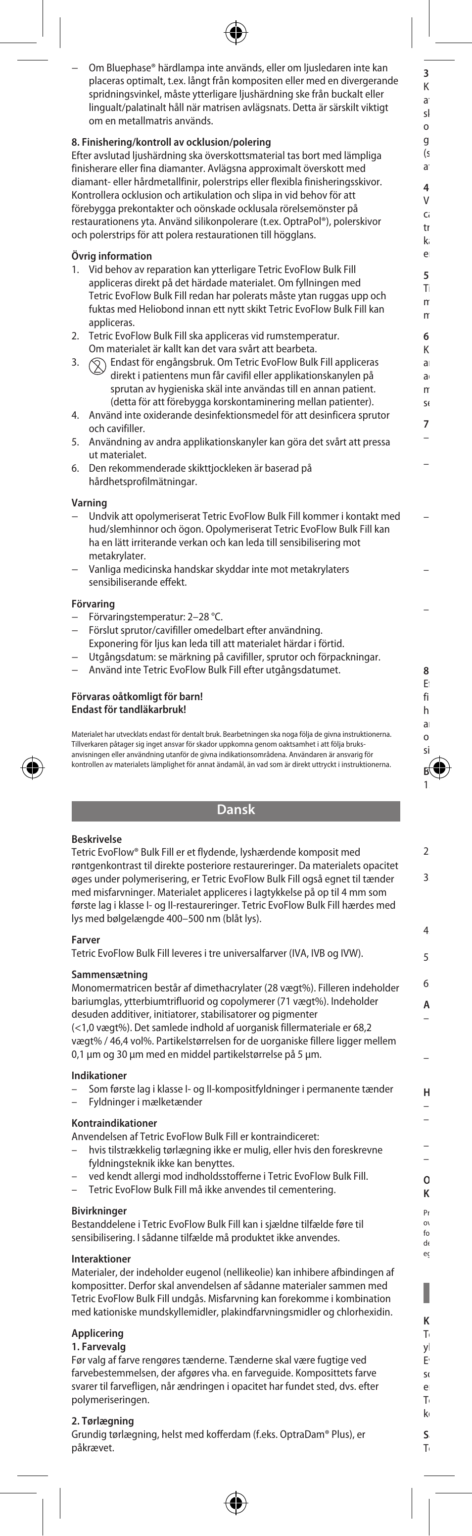 Dansk, Suomi | Ivoclar Vivadent Tetric EvoFlow Bulk Fill User Manual | Page 12 / 48