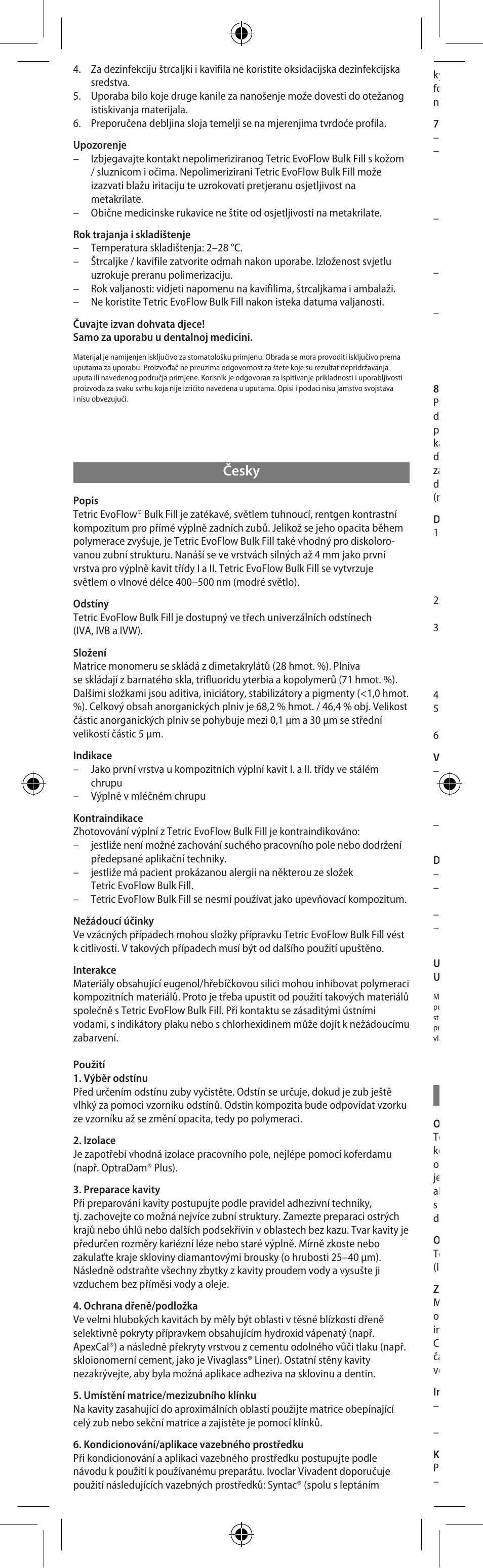 Česky, Slovensky | Ivoclar Vivadent Tetric EvoFlow Bulk Fill User Manual | Page 24 / 48
