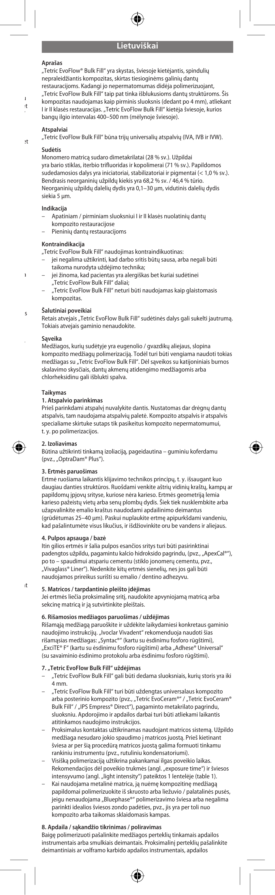 Lietuviškai | Ivoclar Vivadent Tetric EvoFlow Bulk Fill User Manual | Page 43 / 48