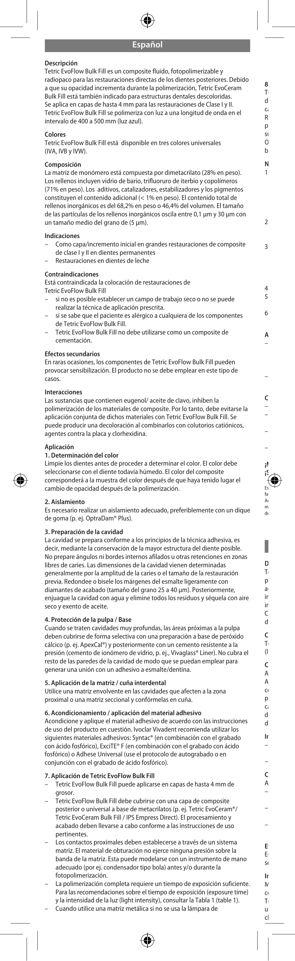 Español, Português | Ivoclar Vivadent Tetric EvoFlow Bulk Fill User Manual | Page 8 / 48